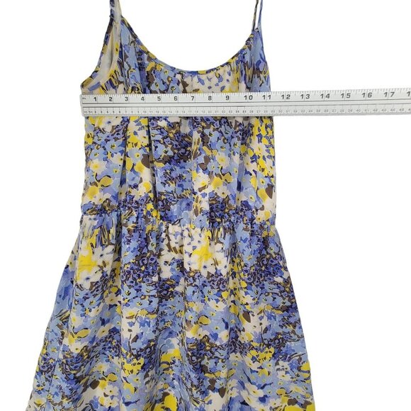 BANANA REPUBLIC XS 100% Silk Maxi Dress Blue Yellow Floral Print Blouson Strap M - Picture 6 of 11